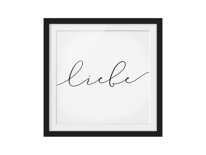 Impression d’art calligraphie Liebe I Pin massif, verni mat Noir 30 x 30cm
