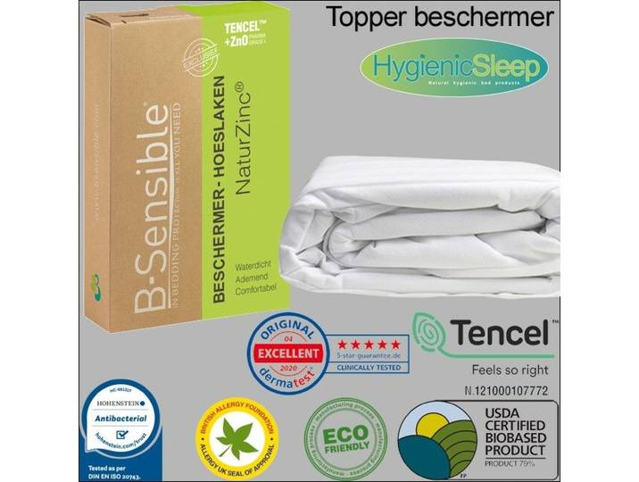 Waterdichte matrasbeschermer b-sensible - (bio - tencel) tot 13 cm (voor toppers) 160x220 cm
