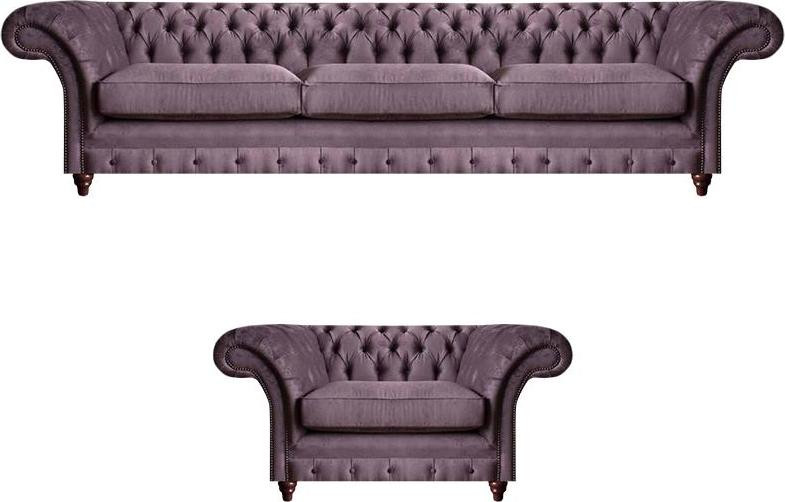 Lila Chesterfield Chesterfield driezitsbank van textiel