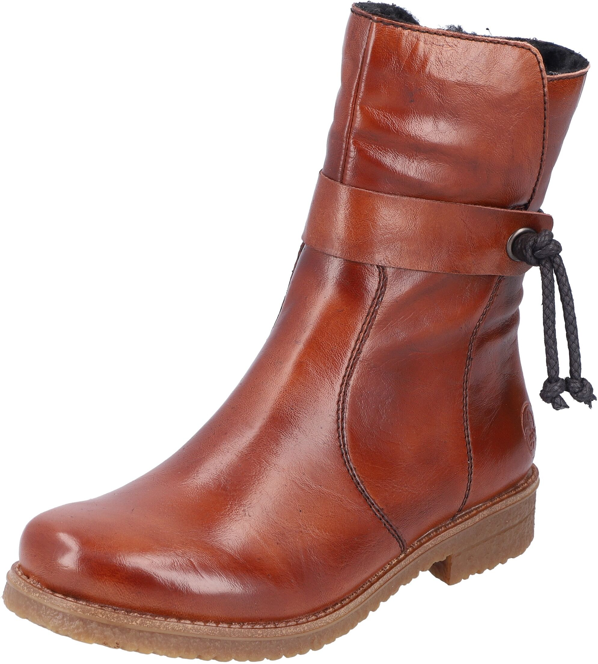 Winterstiefelette RIEKER, Damen, Gr. 37, Warmfutter, rot (rotbraun), Lederimitat, Schuhe Winterstiefelette, mit Zierkordel rotbraun 37, Warmfutter