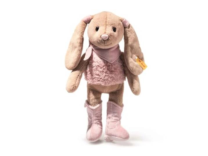 Steiff Hoppie Hase Cowgirl 32cm, Cowgirl-Stiefeln, Plüschtier Hase mit Schlappohren, Soft Cuddly Friends, Western Design, Flauschiges Stofftier zum Kuscheln und Spielen, waschmaschinenfest