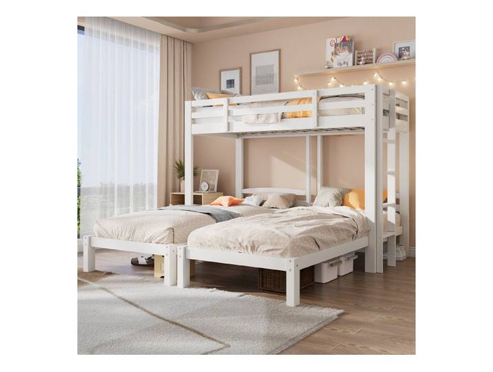 Flieks Etagenbett, Dreierbett Kinderbett mit Leiter Kiefer 90x200cm