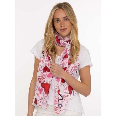 Schal ZWILLINGSHERZ "Herzen", Damen, rot, Obermaterial: 100% Polyester, Modetücher Schal, Herz-Allover-Muste, offene Kanten, leichtes Material