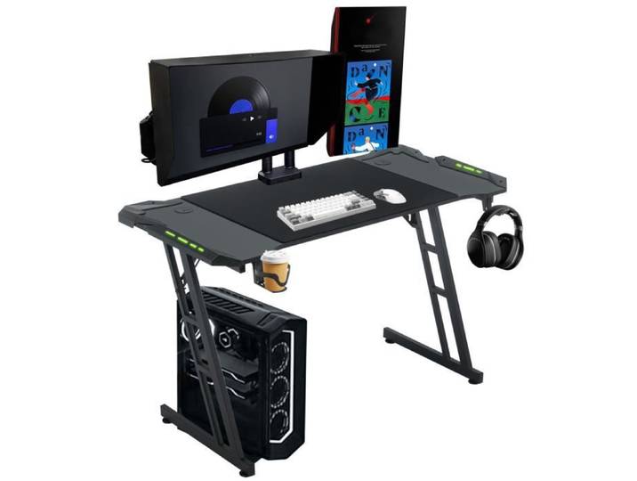 YRHOME Bureau d'ordinateur de 120 cm avec LED Bureau de jeu Bureau d'écriture Table de jeu pour gamers Bureau Ergonomique Charge