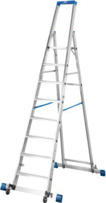 Stufenstehleiter, mit 8 Stufen, Aluminium, fahrbar mit Traverse