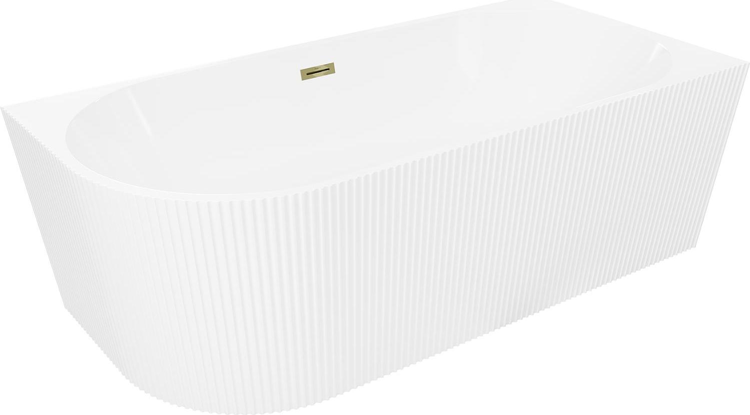 Mexen Silo freistehende Eckbadewanne rechts gerillt 170 x 80 cm, weiß, Überlauf gold - 52891708000P-50
