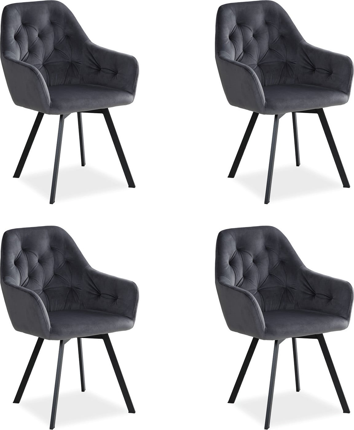 Homestyle4u Set van 4 moderne fluwelen eetkamerstoelen met armleuningen, grijs