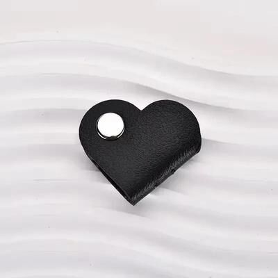 Uplifted Finds Heart Shaped PU Leather Cable Organizer High Performance Multifunctional Data Storage & Headphone Winding Clip black