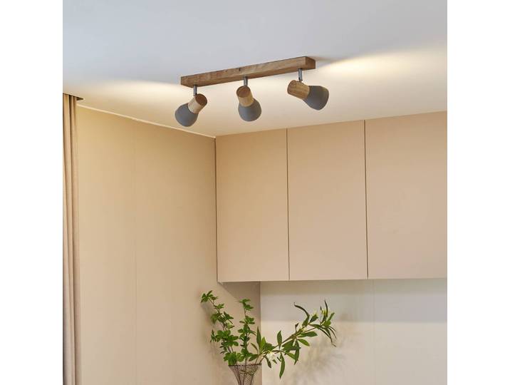 Lindby Strahler Filiz, 3-flg., 47 cm lang, Holz, Beton, E14 Filiz Lindby, dimmbar, alu / grau / zink, für Schlafzimmer, Beton, Skandinavisch