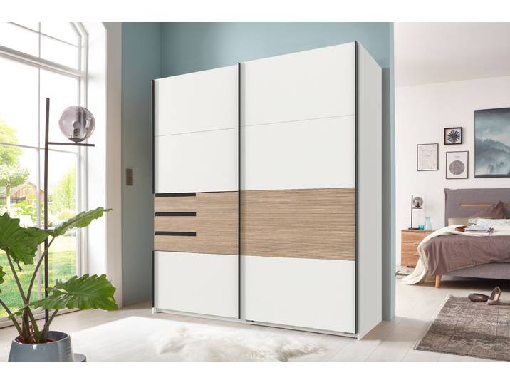 Schwebetürenschrank Bremen 180 x 198 x 65cm Weiß/Weiß ohne Spiegeltür/-en