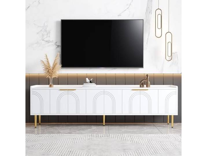 QLTXYHML TV-Möbel aus Metall, 2 Türen, goldene Griffe, Metallfüße