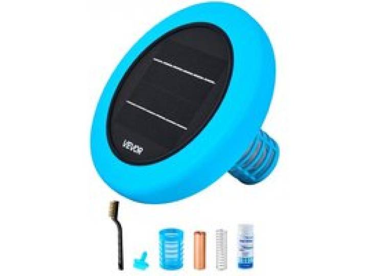 VEVOR Poolionisator Solar bis zu 170343 L, Schwimmender Automatischer Wasserreiniger und -filter, Chlorfreies Wasser, Runder Kupfer-Poolionisator mit Kupferanode & Feder & Bürste & Filter für Spas