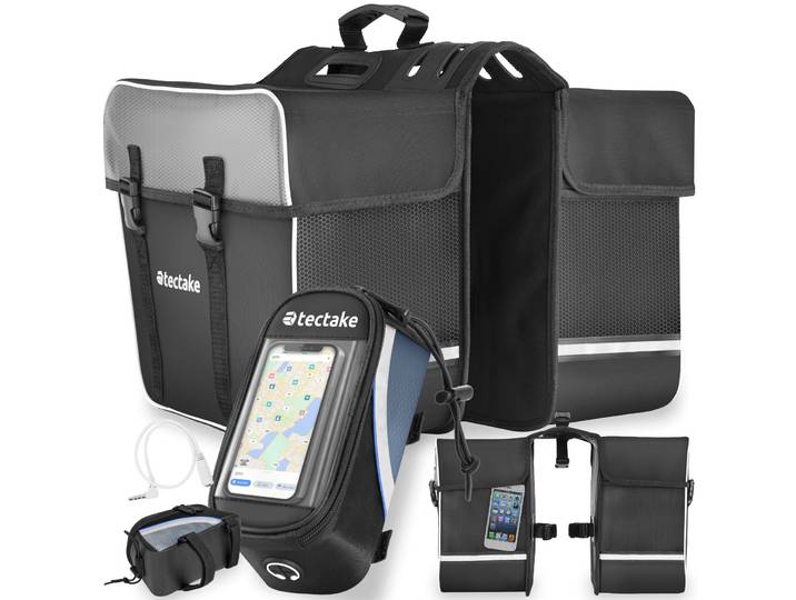 Set Fahrradtasche Georg und Rahmentasche, wasserabweisend - 18 x 8,5 x 8,5 cm, schwarz/blau