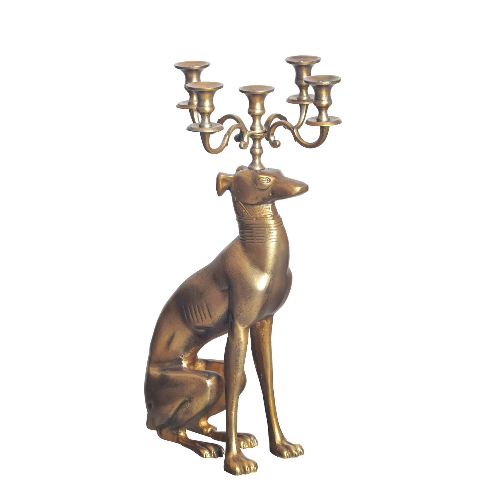 WOHNLING WL7.191 Kerzenhalter Windhund Aluminium Gold
