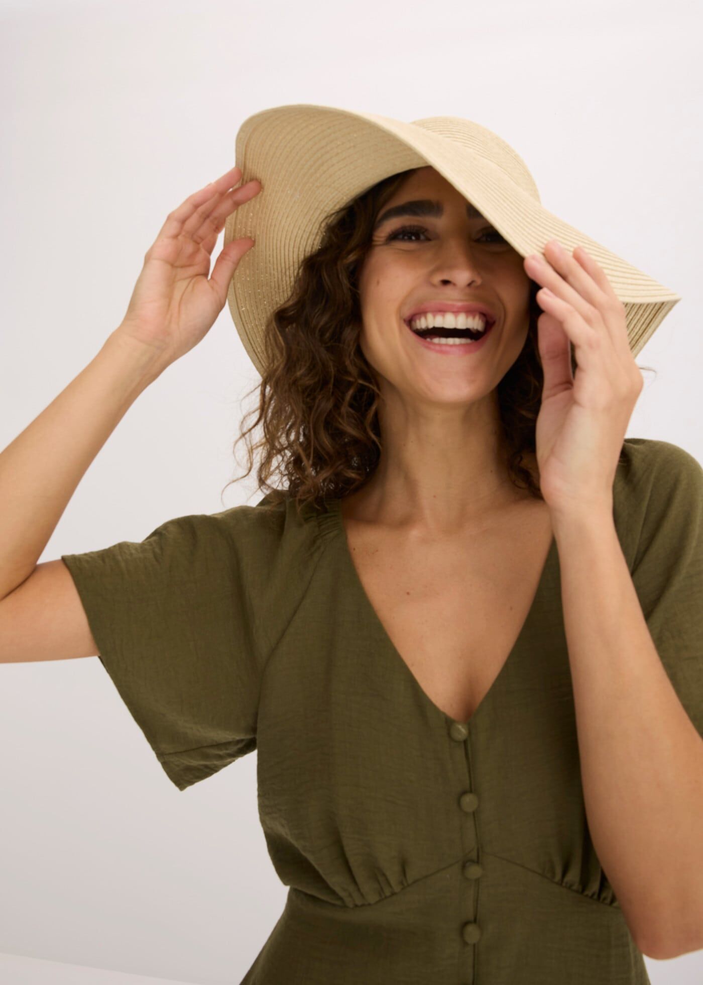 Sonnenhut BONPRIX, Damen, Gr. S, beige (natur), Obermaterial: 100% Papier, Hüte Sonnenhut, aus Papier, verschiedene Grössen natur S
