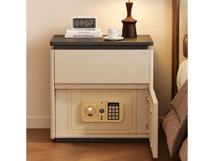 sunbiaouk Nachttisch, moderner Beistelltisch mit verstecktem Safe Nachttisch mit Zahlenschloss für Schlafzimmer und Wohnzimmer(Beige,40*40*52cm)