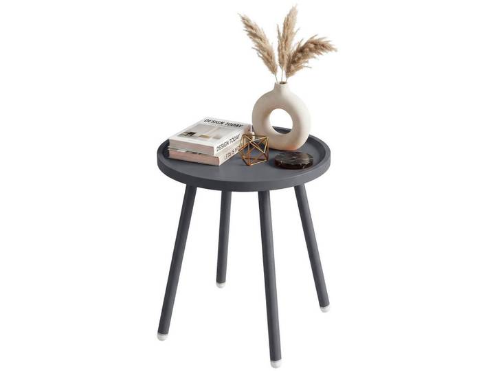 CLP Beistelltisch rund 40 cm Kunststoff Anthrazit, Metall, Rund, 40x45x40 cm, Wohnzimmer, Wohnzimmertische, Beistelltisch