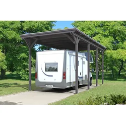 Skan Holz Caravan-Carport Emsland 404x846 cm mit erhöhter Einfahrt-schiefergrau Holzcarport