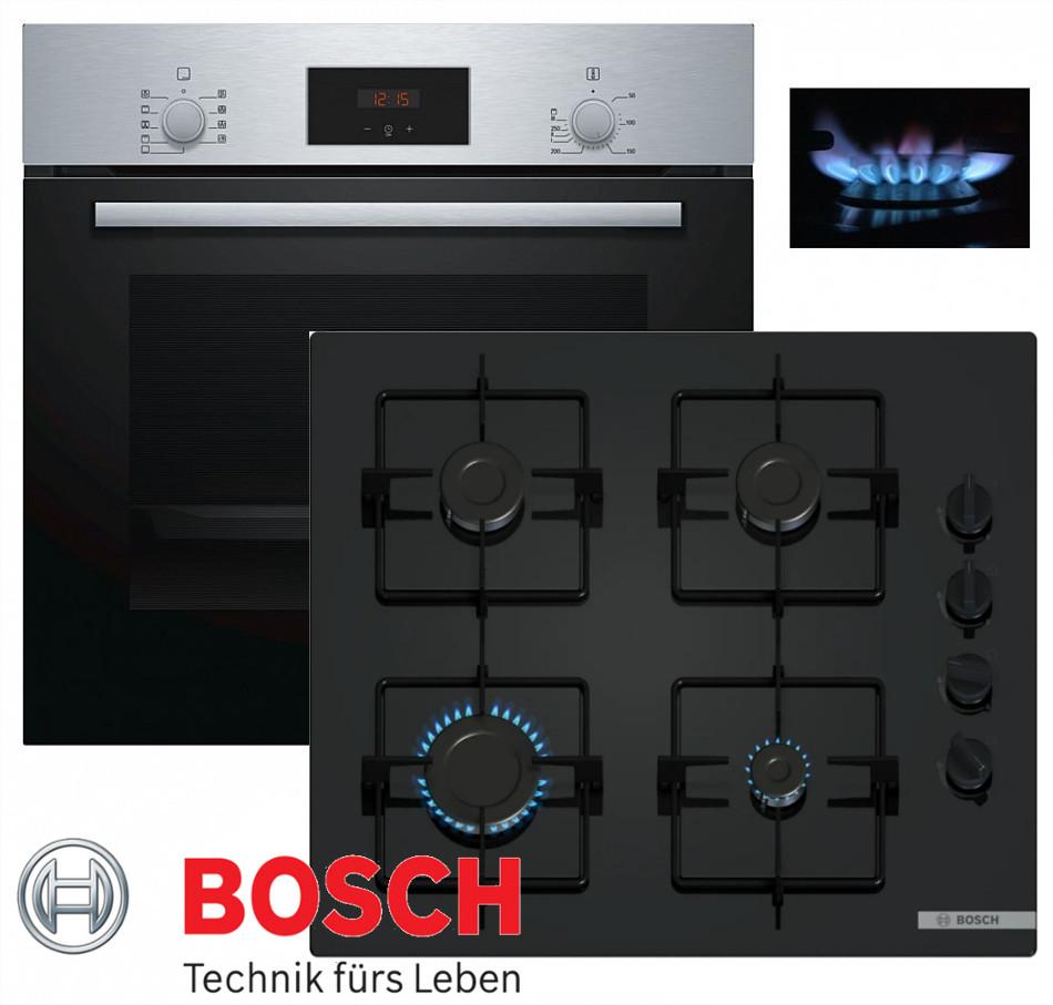 Bosch Gasherd Gas Herdset Neu Autark Set Teleskop Backofen Umluft + GAS Kochfeld Hartglas