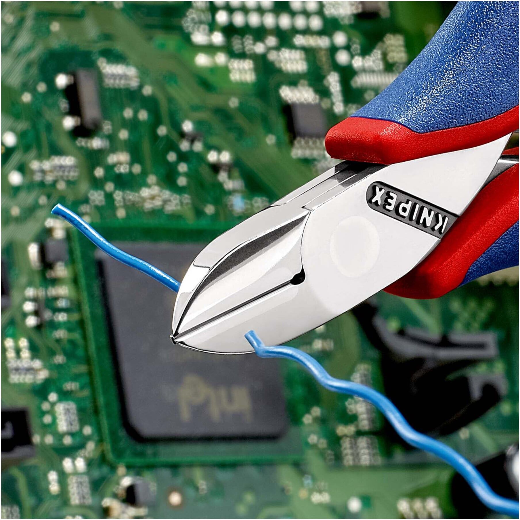 KNIPEX 77 12 115 Elektronik-Seitenschneider mit durchgestecktem Gelenk mit Mehrkomponenten-Hüllen 115 mm)