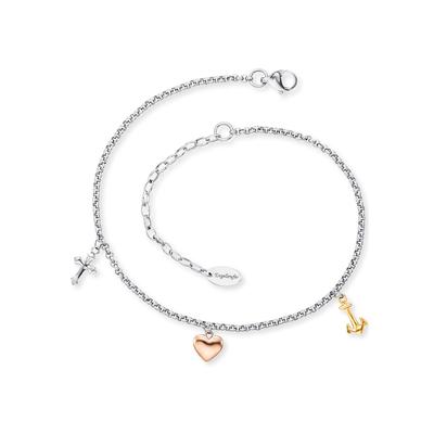 Fußkette mit Anhänger ENGELSRUFER "Love & Hope - Glaube Liebe Hoffnung", rosa (edelstahlfarben, gelbgoldfarben, roségoldfarben), Fußketten, Damen, Edelstahl, glänzend