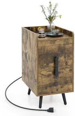 Costway Nightstand Side Tables with 2 Drawers and 2 USB Ports-Rustic Brown