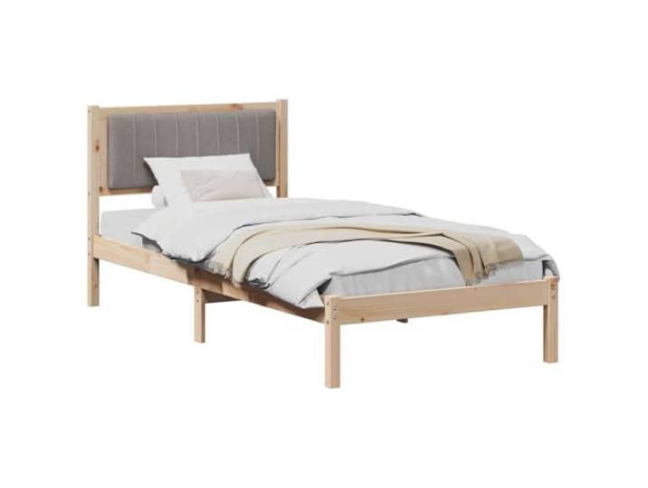 KTHLBRH Einzelbett 90 x 200 cm Kiefer massiv Taupe Gepolstertes Kopfteil, bequemer Schaumstoff, robuste Beine, einfache Reinigung