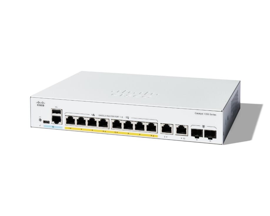 Cisco Catalyst 1300-8P-E-2G Switch 8x 1GbE PoE+ + 2x 1GbE RJ45/SFP Combo L3 managed C1300-8P-E-2G