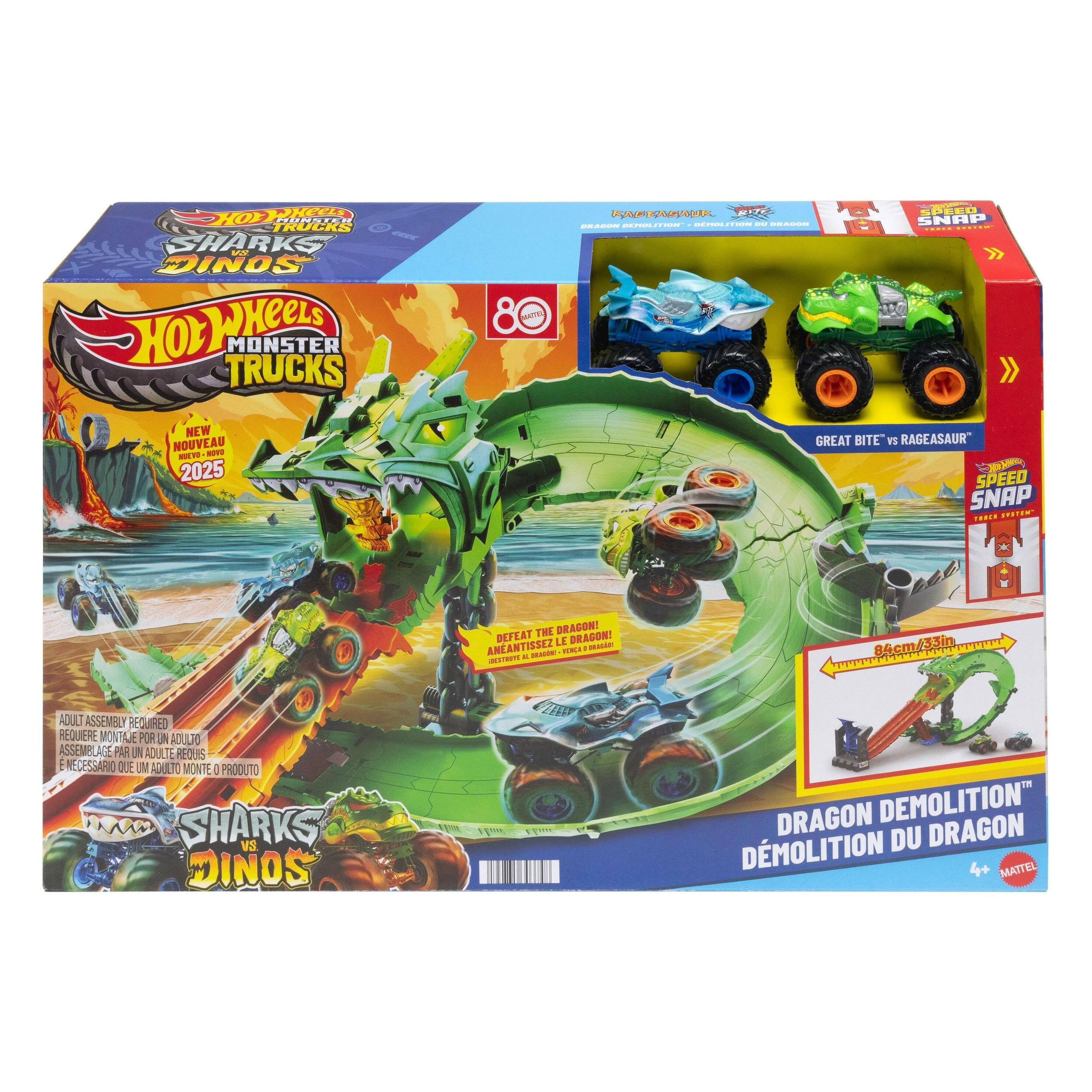 Hot Wheels Monster Trucks Sharks vs. Dinos Dragon Destruction (JFR06)