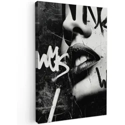 LEINWANDBILD Gesicht - Mund - Graffiti - Schwarz Deko Wohnzimmer 20x30 cm
