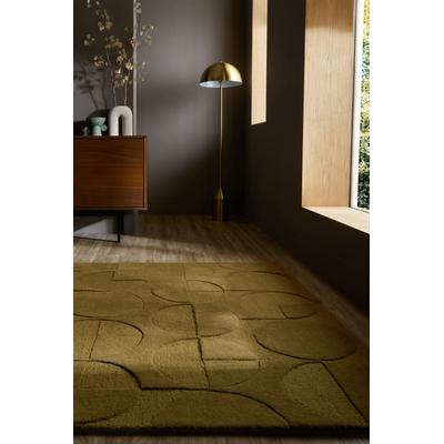 Teppich FLAIR RUGS "Rue", grün (olivgrün), B:120cm H:10mm L:170cm, Kunstfaser, Wolle, Teppiche, Teppich, aus einem Wollmischgewebe, handgearbeitet