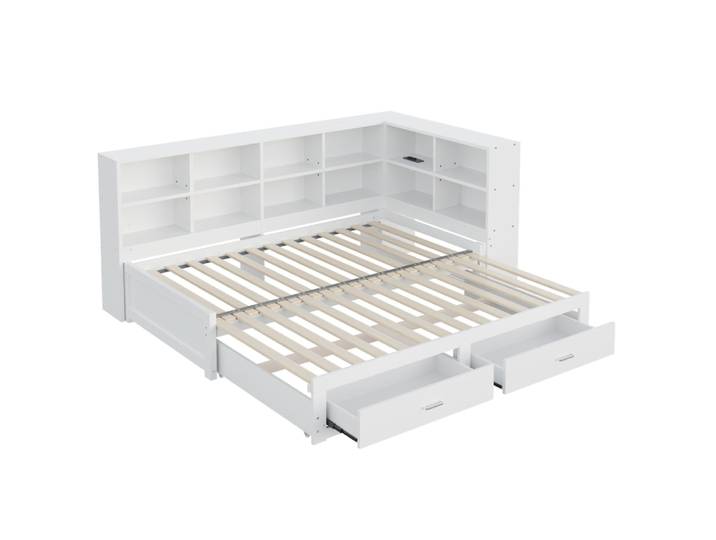 Lit gigogne en pin blanc 90/180 x 190 cm avec rangement