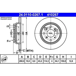 Bremsscheibe ATE 24.0110-0267.1 (2 Stk.) für Honda Prelude IV