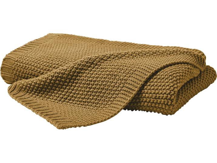 Wohndecke PRIMERA Strick , gelb (senf), B:130cm L:170cm, Polyacryl, Wohndecken, Wohndecke, mit einer hochwertigen Randverarbeitung, Kuscheldecke
