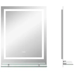 MODFU Badspiegel mit LED Beleuchtung 70x50x15 cm Transparent mit Antibeschlag, Touch Steuerung, Memory Funktion, IP44 und Ablage
