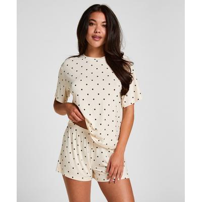 Pyjama HUNKEMÖLLER "Pyjama Set Loose", Damen, Gr. M, beige (weiß), 95% Viskose, 5% Elasthan, Homewear-Sets Pyjama