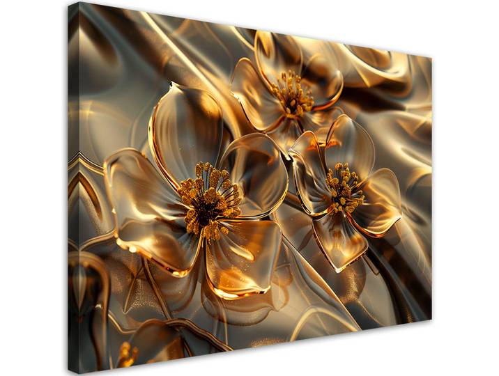Feeby Leinwandbild Transparente Glasblumen in Gold 90x60cm, Goldfarben, Baum/Pflanze/Natur, Rechteckig, 90x60 cm, Bilder & Rahmen, Bilder, Leinwandbilder