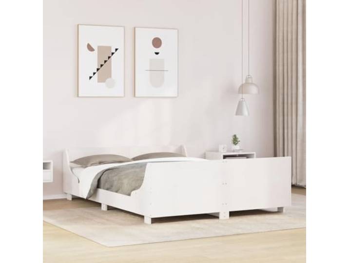RJPLMFV Bettgestell, Massivholz, 135 x 190 cm, Weiß Massives Kiefernholz, Kopfteil inklusive, Lattenrost, ohne Matratze