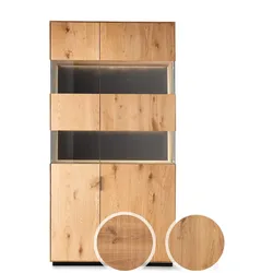 Massivholz »Lugano« Doppelvitrine Hobelschlag Front / Rückwand Spiegel