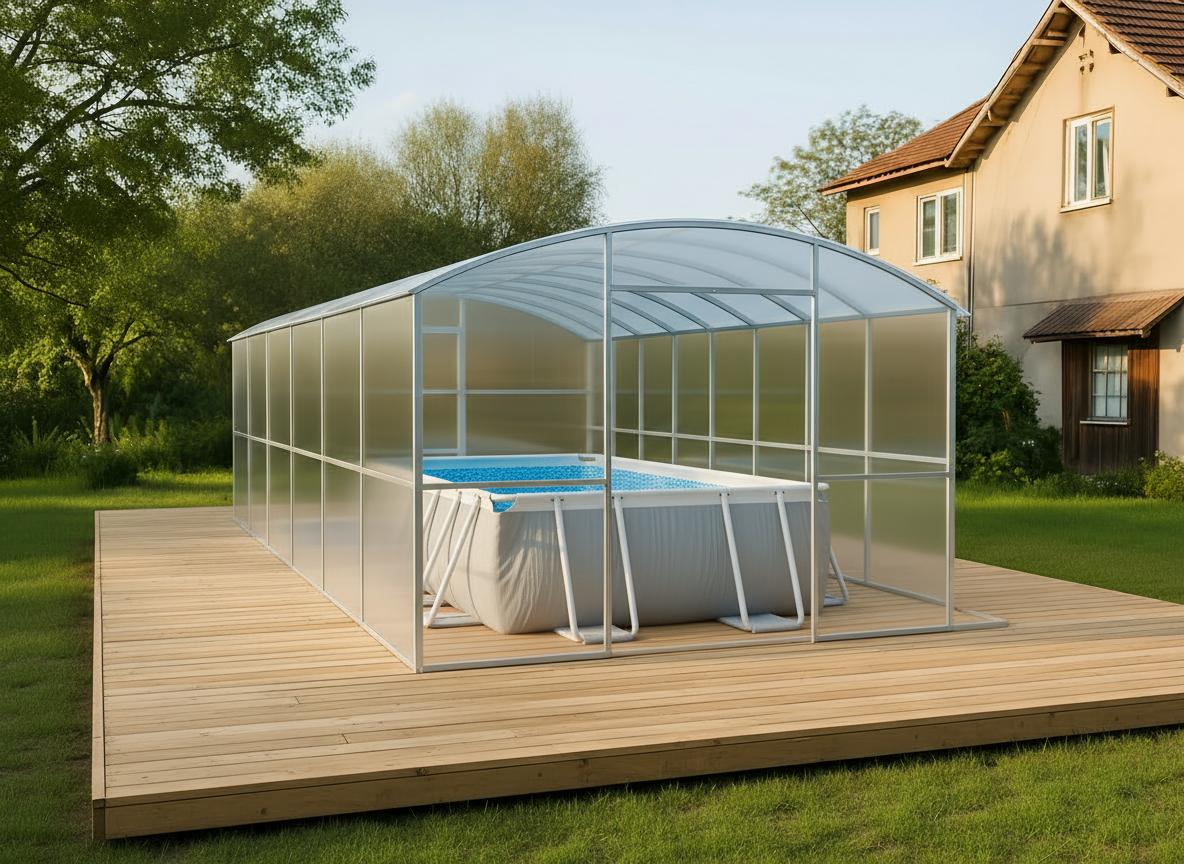 Poolabdeckung von Garten Dream "Avalon" 3x4M mit 4mm polycarbonate Ganzjährige Nutzung. Schnee- und winddicht. Doppeltüren jeder Seite. Rostschutz