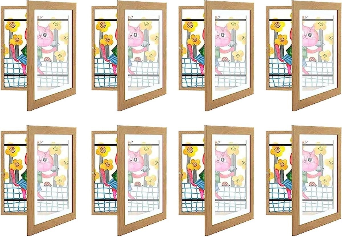 Kinderkunstframe met verwisselbare magnetische deur voor kunstwerken in A4-formaat, Houtkleur