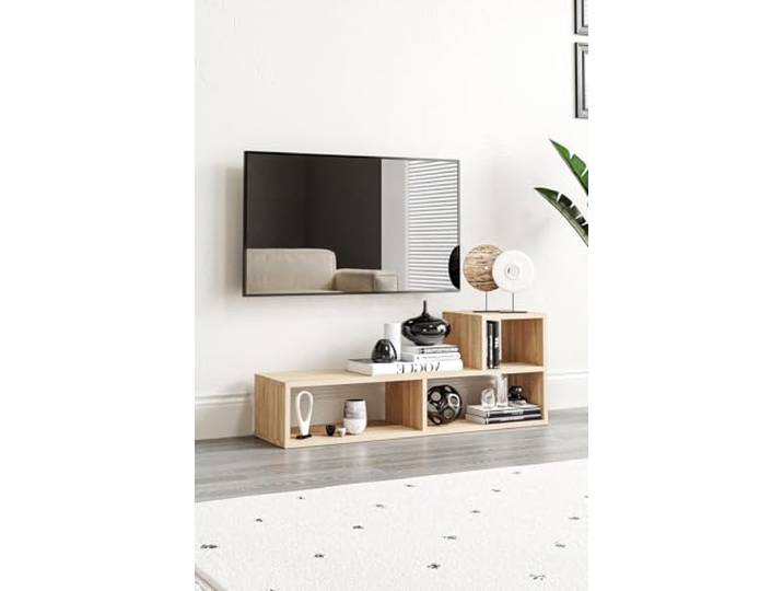 Hanah Home Modern TV Stand in Sonomo Oak, 110 cm 100% Melamine Coated Particle Board, 18 mm Thick Wall-Mountable, Disassembled, Stylish & Functional