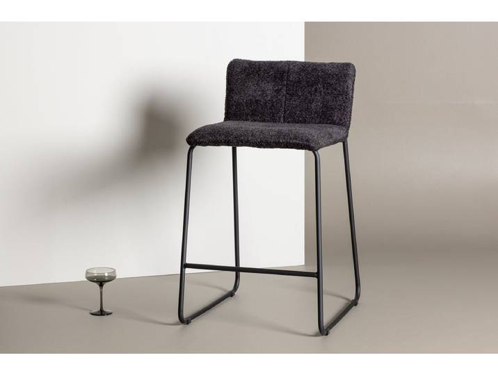 2er Set - Barhocker Bombay mit Bouclé-Sitz - Schwarz - Luxusbetten24