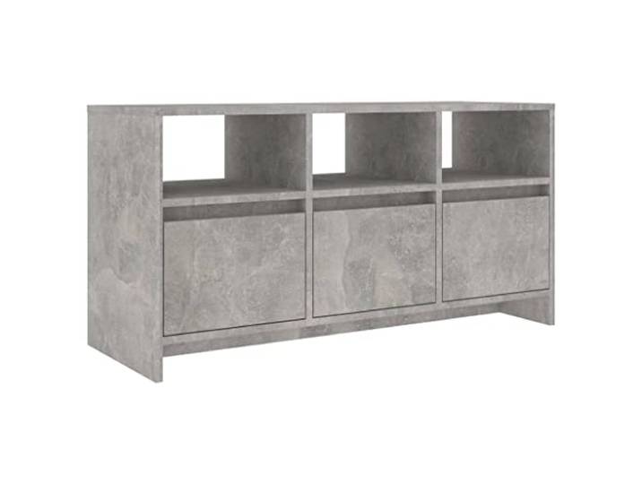 PUGYNBK TV-Möbel, Grau, Beton, 102 cm, 3 Schubladen Sperrholz, 3 Fächer, stabil, einfache Reinigung, für Wohnzimmer