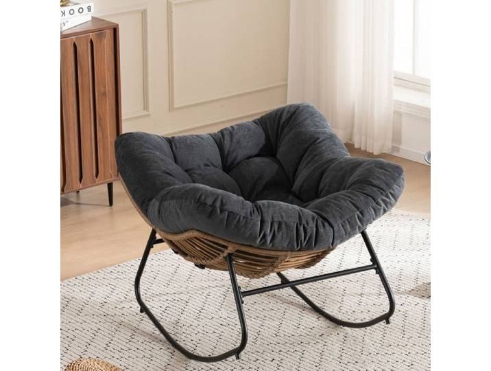 Zitty Fauteuil à Bascule Moderne Chaise à Bascule Chambre Bébé Fauteuil Œuf Relax 95x107x83cm Métal et Chenille