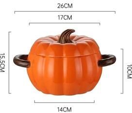 Inspired Living Ceramic Pumpkin Soup Pot With Lid Creative Halloween Soup & Noodle Bowl brown