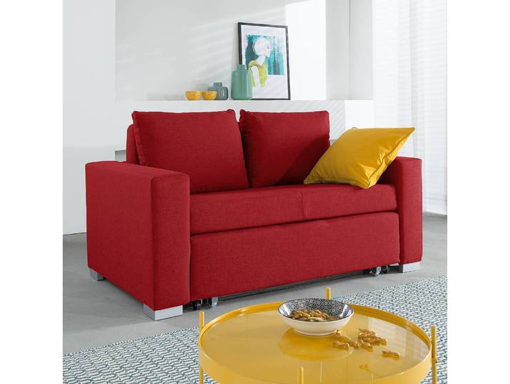 Schlafsofa Basic Rot/Rot/Silber Stoff Doran 153cm mit Schlaffunktion Modern