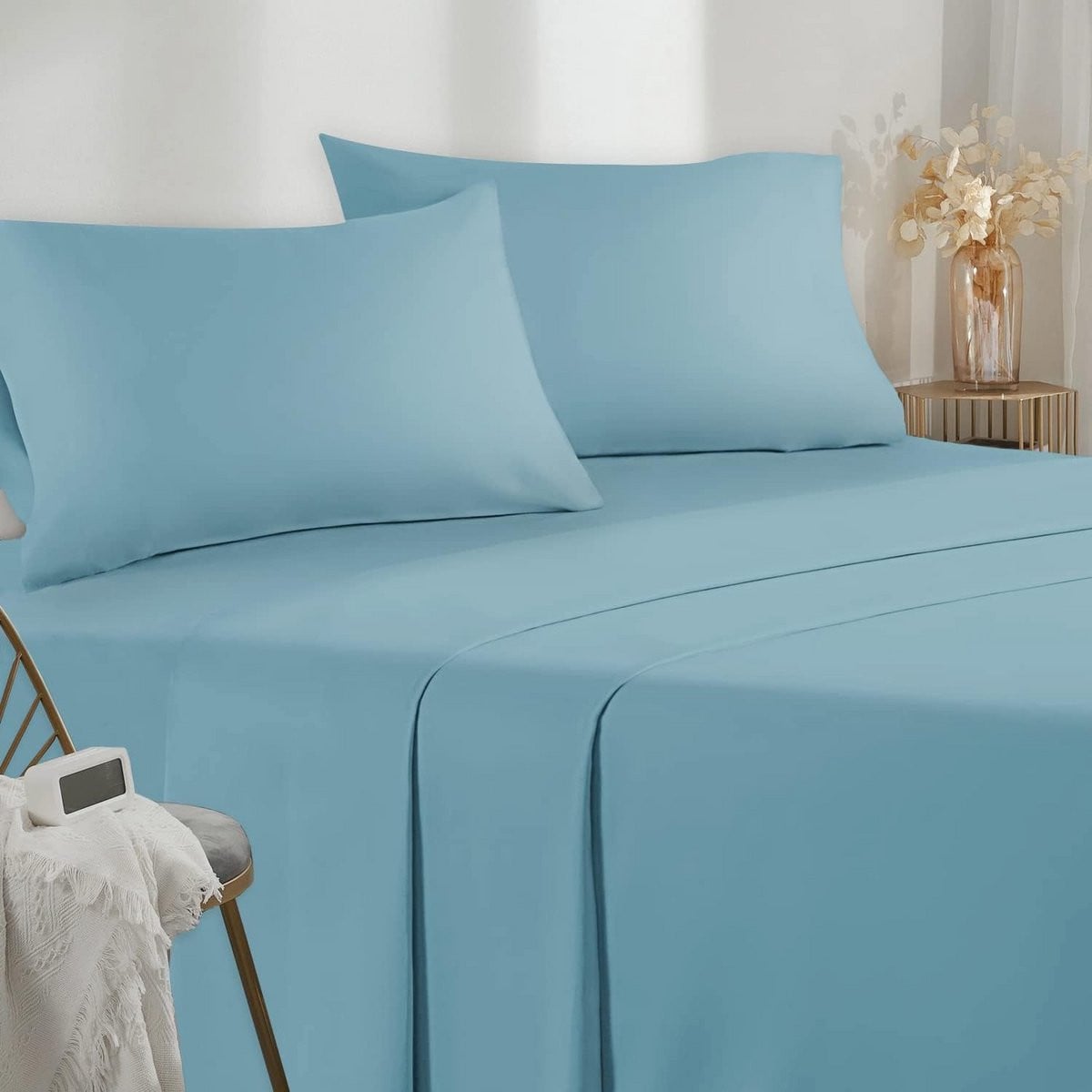 Lichtblauwe microvezel beddengoed set voor volwassenen, 160x200 cm