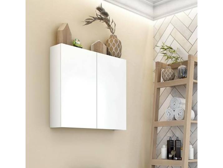Dmora - Hängeschrank Connell, Oberschrank, Wandschrank, Multifunktionaler Zusatzschrank, 60x16 h60 cm, Glänzendes Weiß