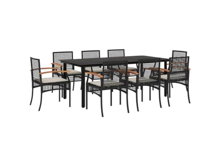 PUGYNBK Esszimmer-Set für den Garten, 9-teilig, synthetisches Rattan, Schwarz